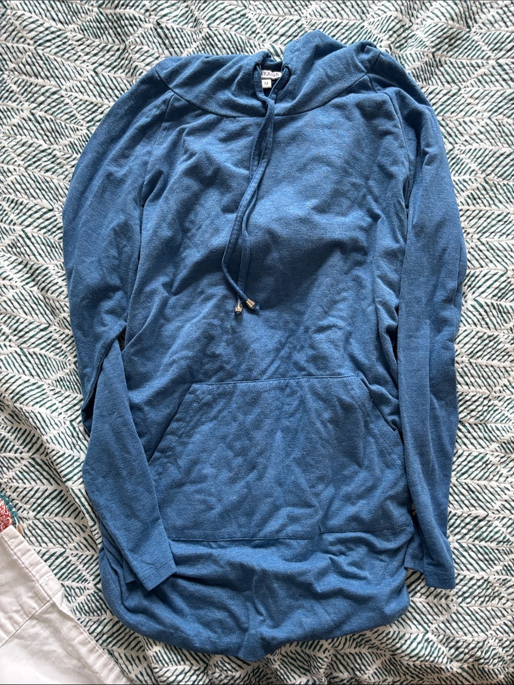 Women's Blue Hooded Pullover Sweatshirt with Kangaroo Pocket - Casual Everyday